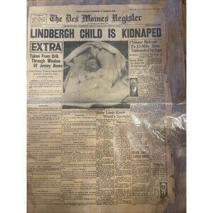 CHARLES LINDBERGH JR,Baby Kidnapping Early Reporting w/ Photos Newspaper 1932/49